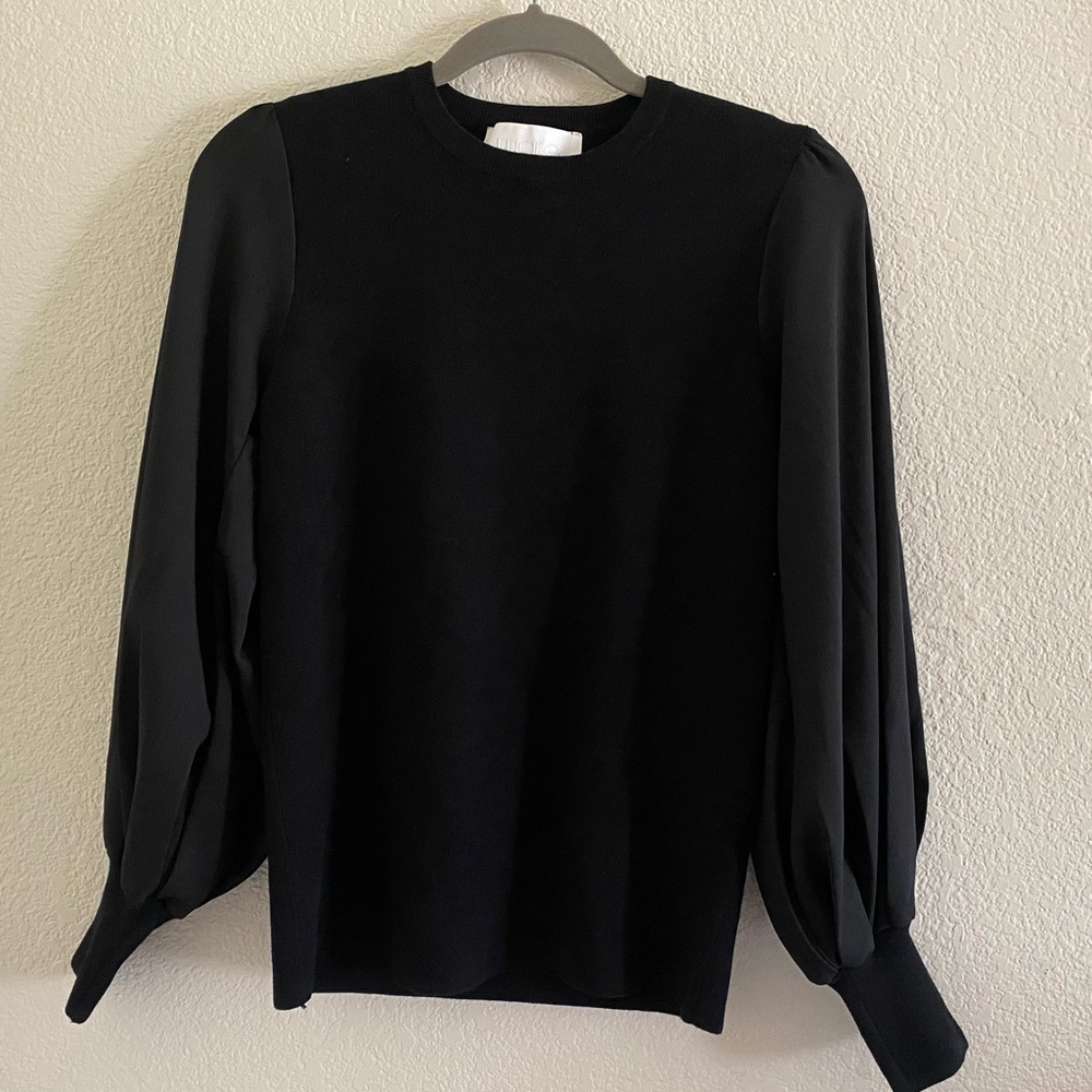 Mare Mare Anthro Chiffon Puff Sleeve Pullover Sweater Black